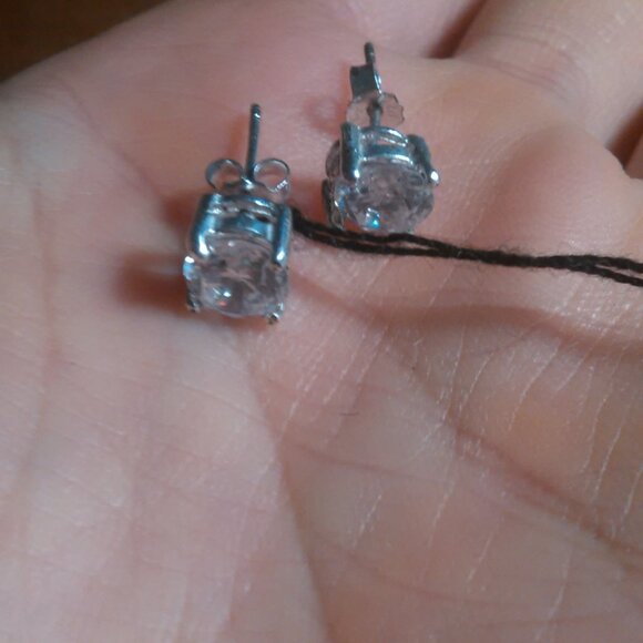 White Cubic Zirconia Sterling Silver Stud Earrings - Picture 10 of 11